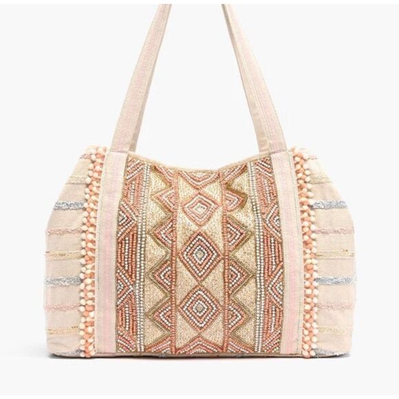 America and Beyond ROSE GOLD TOTE-HAND BEADED METALLIC TOTE FOR WOMEN - Picture 2 of 8